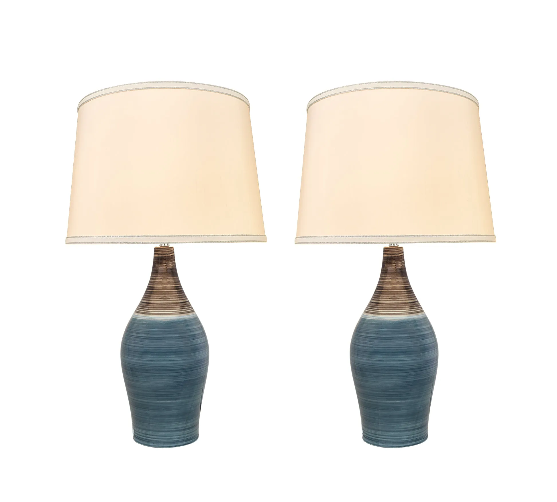 # 40185-12, 27-1/2" High Transitional Ceramic Table Lamp, Brown & Blue and Hardback Empire Shaped Lamp Shade in White, 15-1/2" Wide, 2 Pack