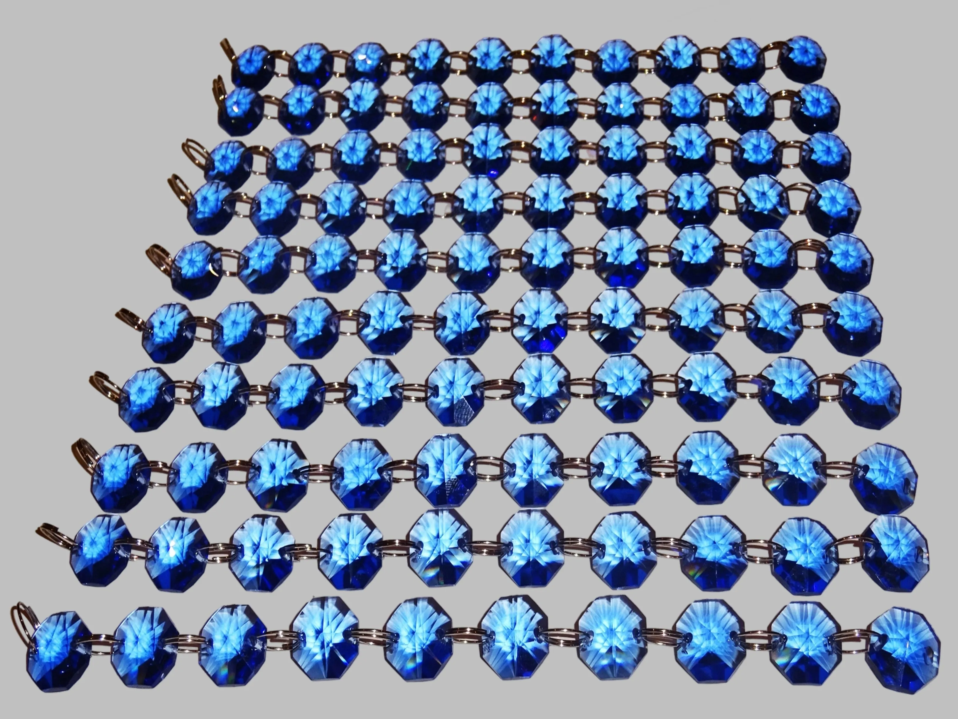 12 Strands Blue 14mm Octagon Chandelier Drops Glass Crystals 2.4m Garland Beads Droplets
