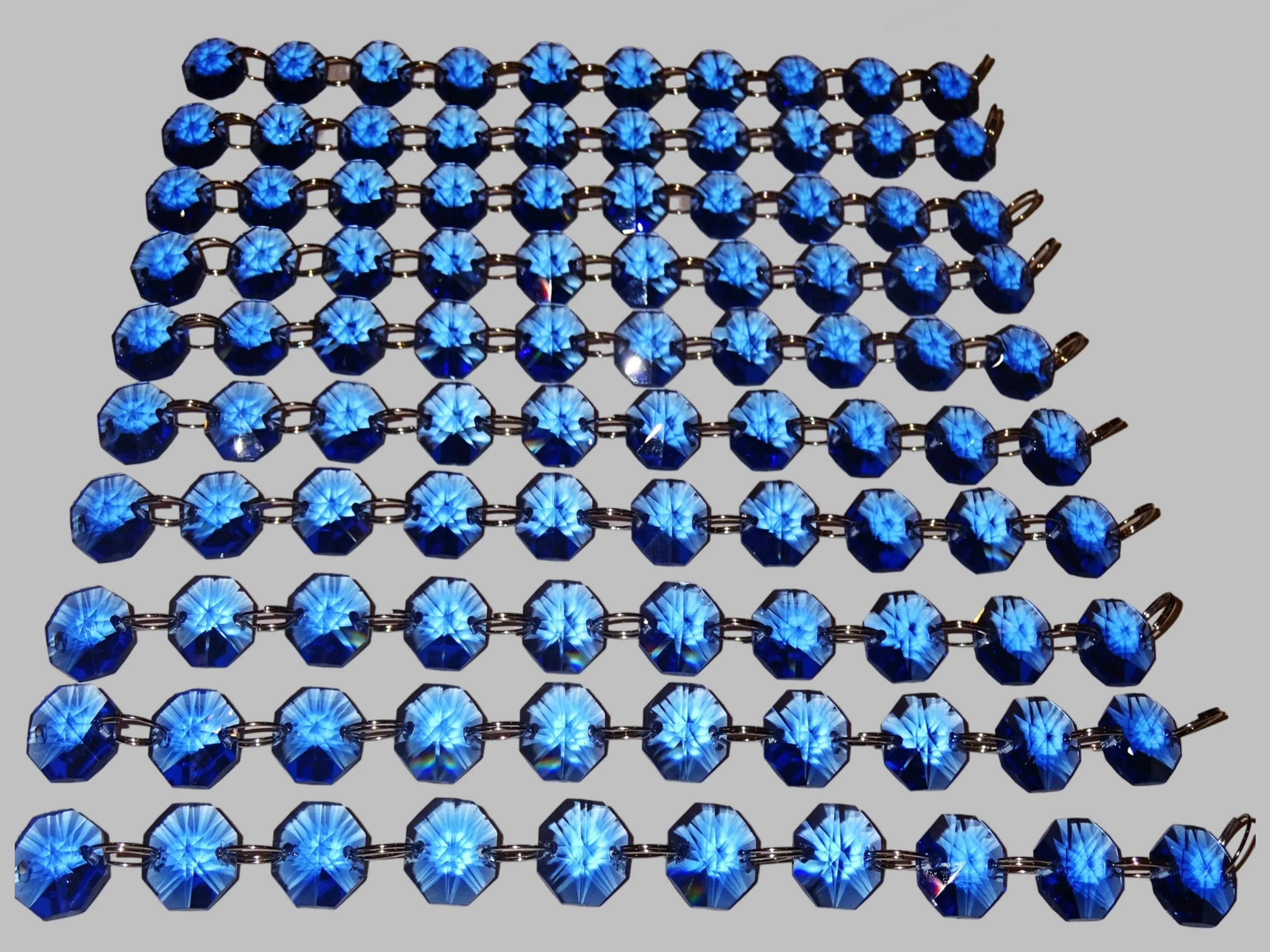 12 Strands Blue 14mm Octagon Chandelier Drops Glass Crystals 2.4m Garland Beads Droplets