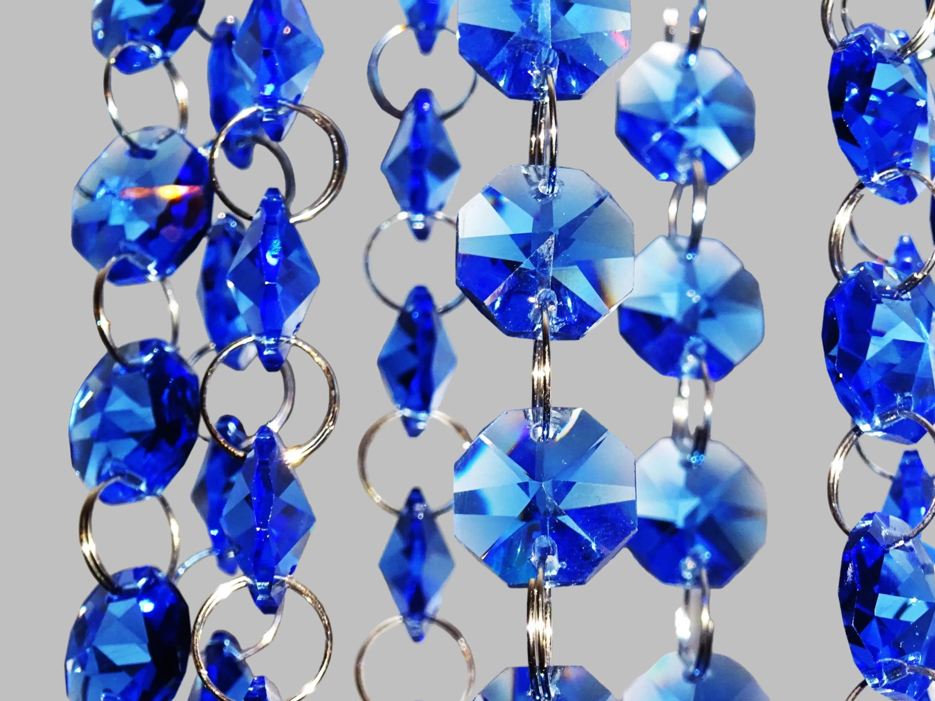 12 Strands Blue 14mm Octagon Chandelier Drops Glass Crystals 2.4m Garland Beads Droplets