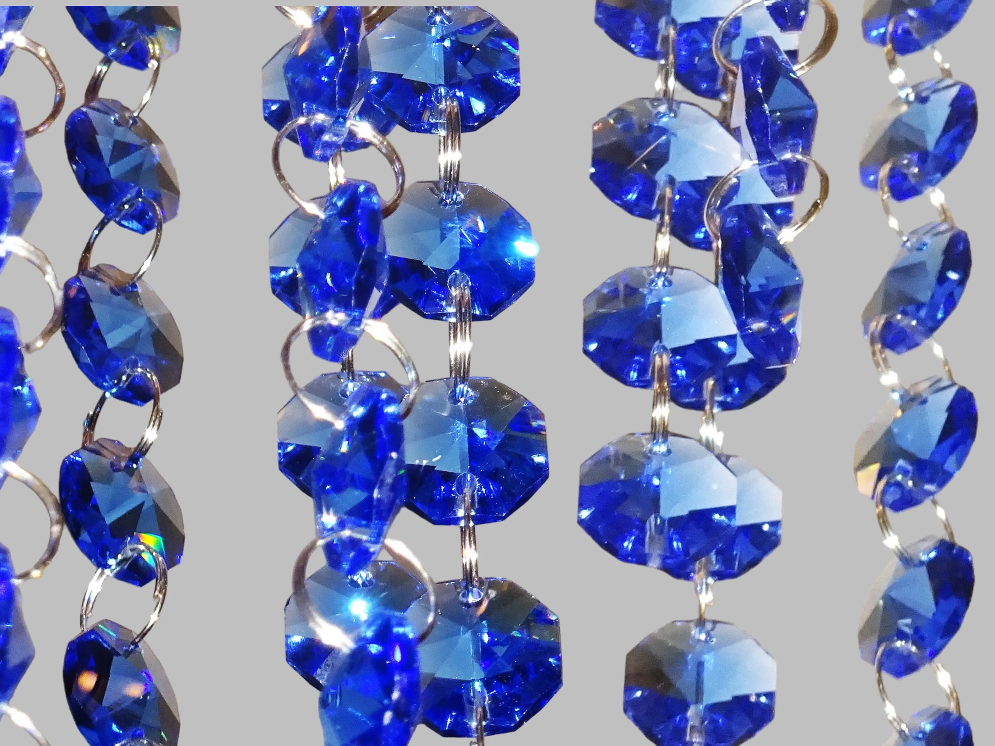 12 Strands Blue 14mm Octagon Chandelier Drops Glass Crystals 2.4m Garland Beads Droplets