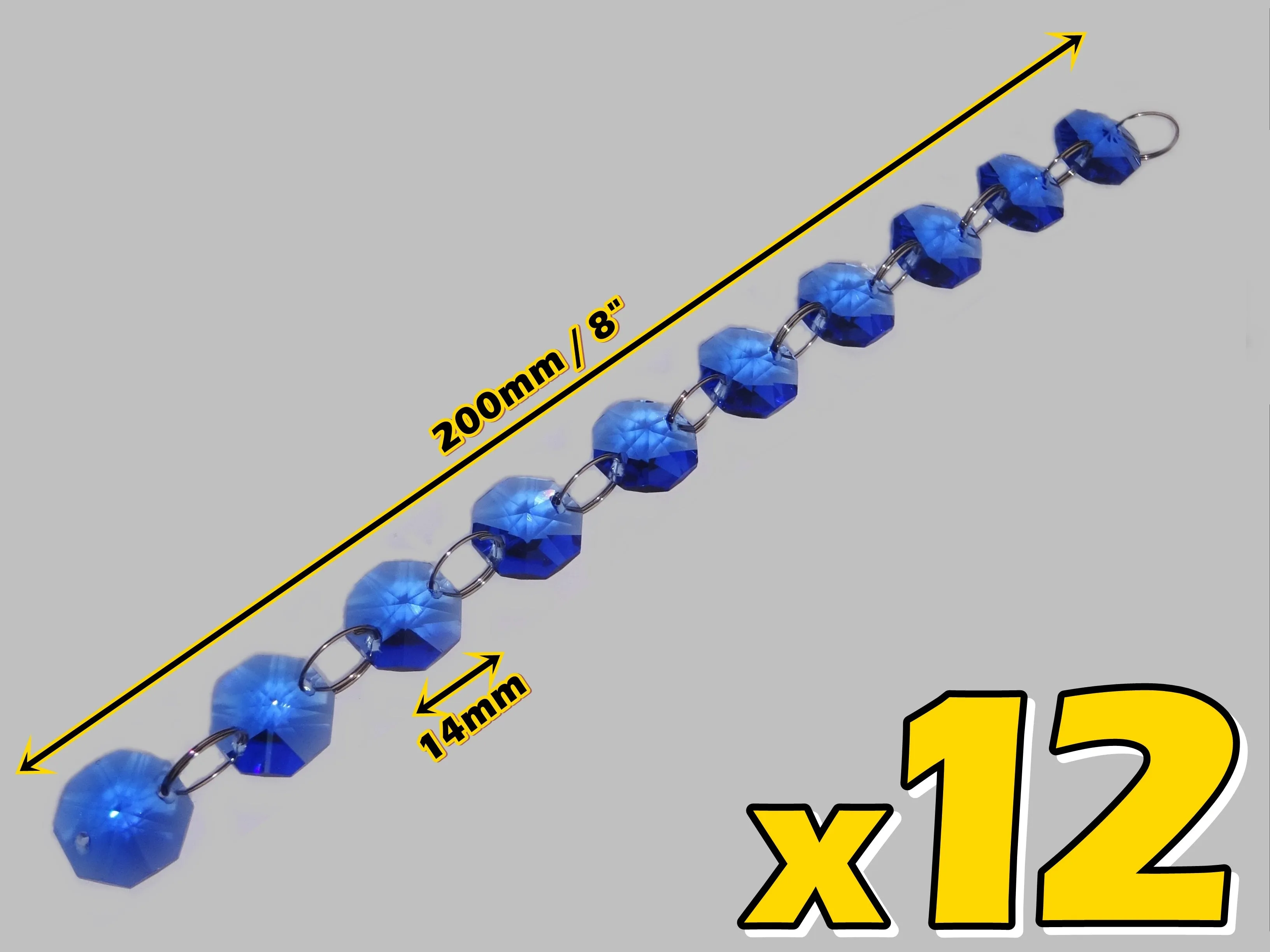 12 Strands Blue 14mm Octagon Chandelier Drops Glass Crystals 2.4m Garland Beads Droplets