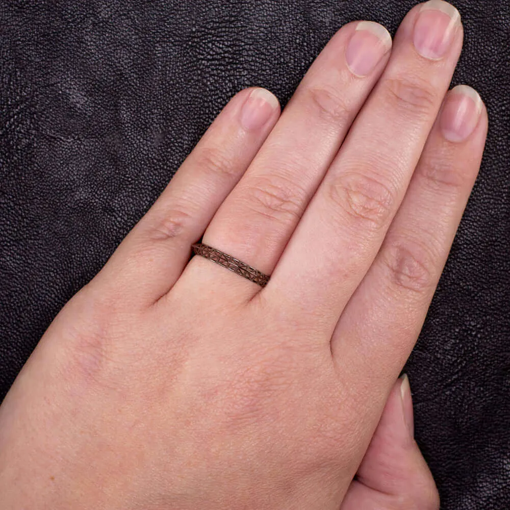 14k BLACK GOLD STACK RING WEDDING BAND MINIMAL CAGE GEOMETRIC MODERN INDUSTRIAL