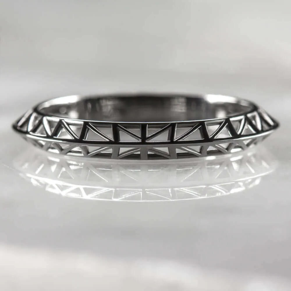 14k BLACK GOLD STACK RING WEDDING BAND MINIMAL CAGE GEOMETRIC MODERN INDUSTRIAL