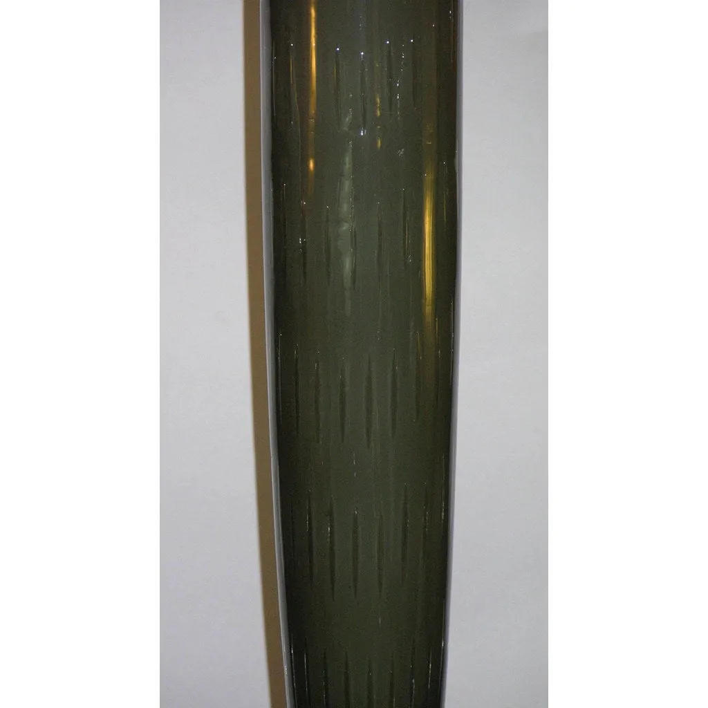 1950s Barovier Toso Olive Grey White Murano Glass Floor Lamp on Round Brass Base
