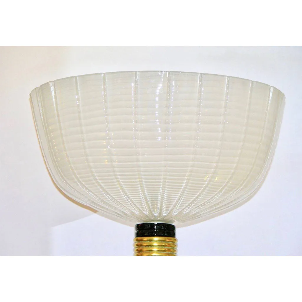 1950s Barovier Toso Olive Grey White Murano Glass Floor Lamp on Round Brass Base