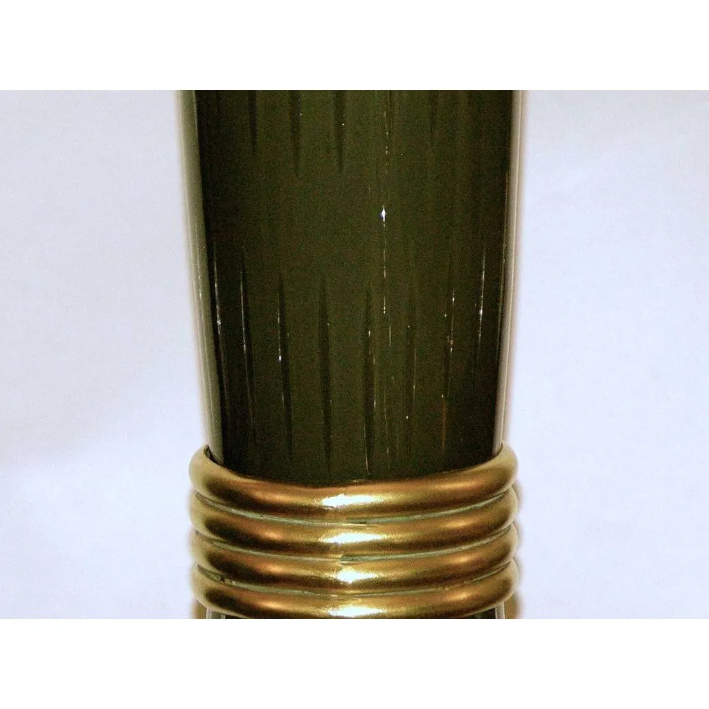 1950s Barovier Toso Olive Grey White Murano Glass Floor Lamp on Round Brass Base