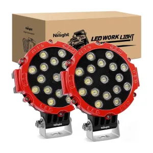 7 Inch Round 51W Flood Red Case LED Work Light (Pair)