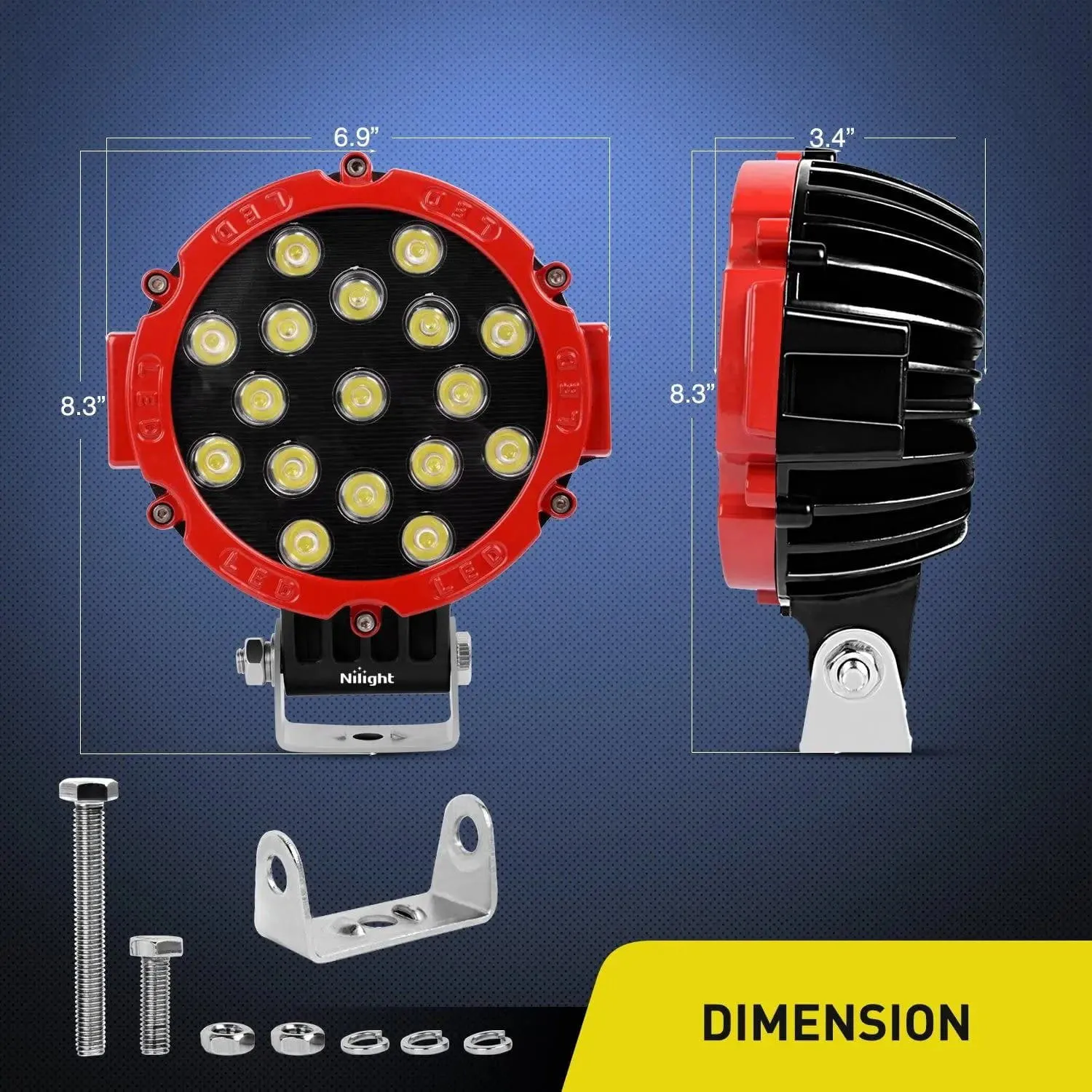 7 Inch Round 51W Flood Red Case LED Work Light (Pair)