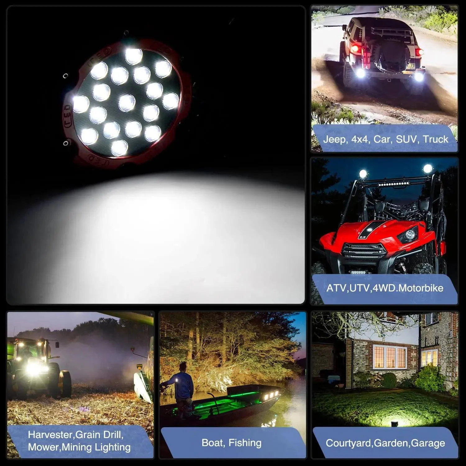 7 Inch Round 51W Flood Red Case LED Work Light (Pair)