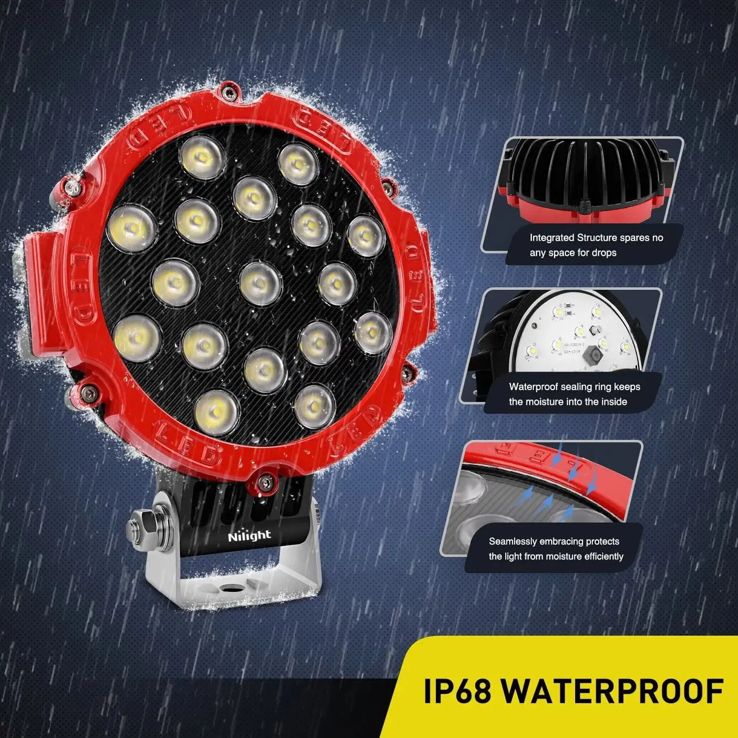 7 Inch Round 51W Flood Red Case LED Work Light (Pair)