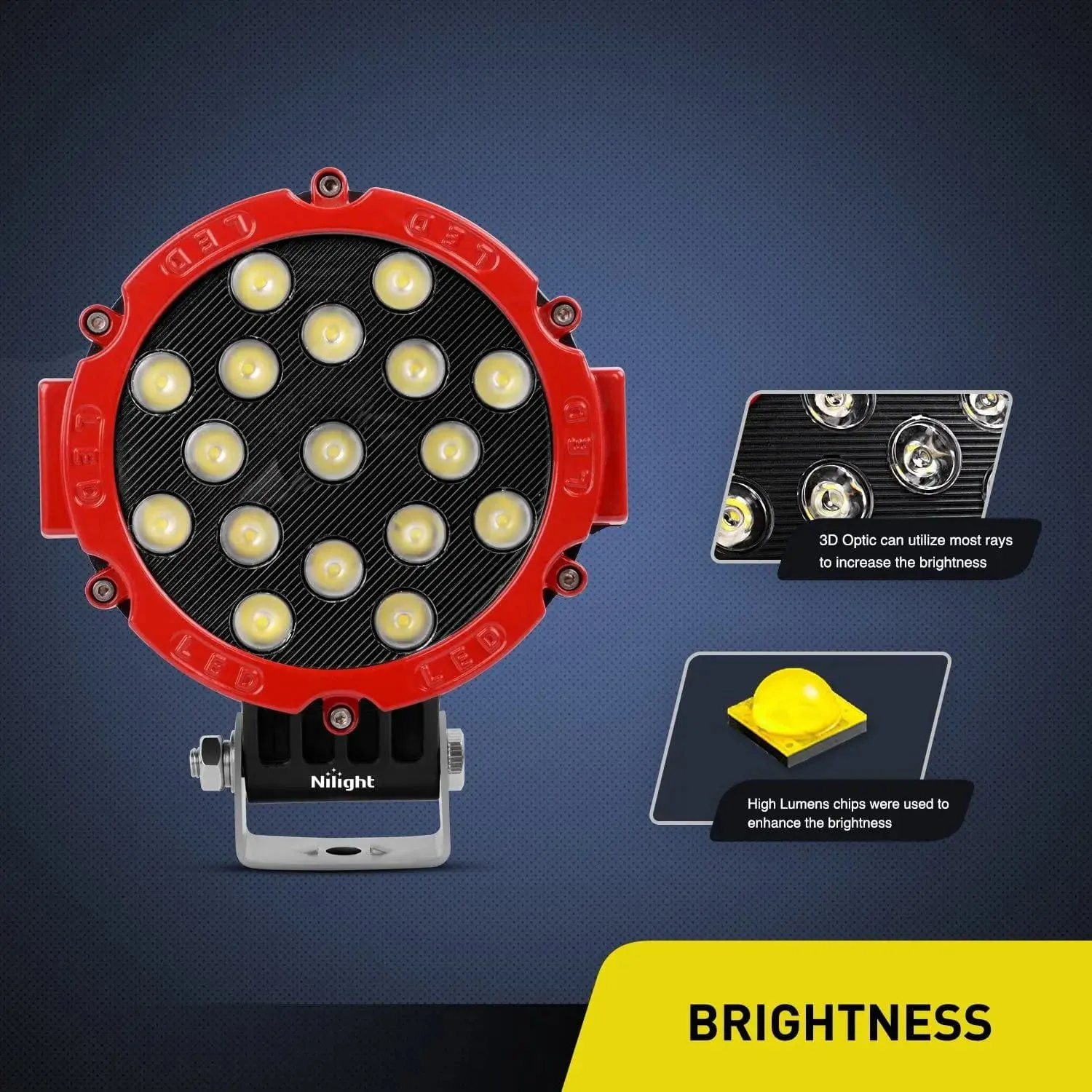 7 Inch Round 51W Flood Red Case LED Work Light (Pair)