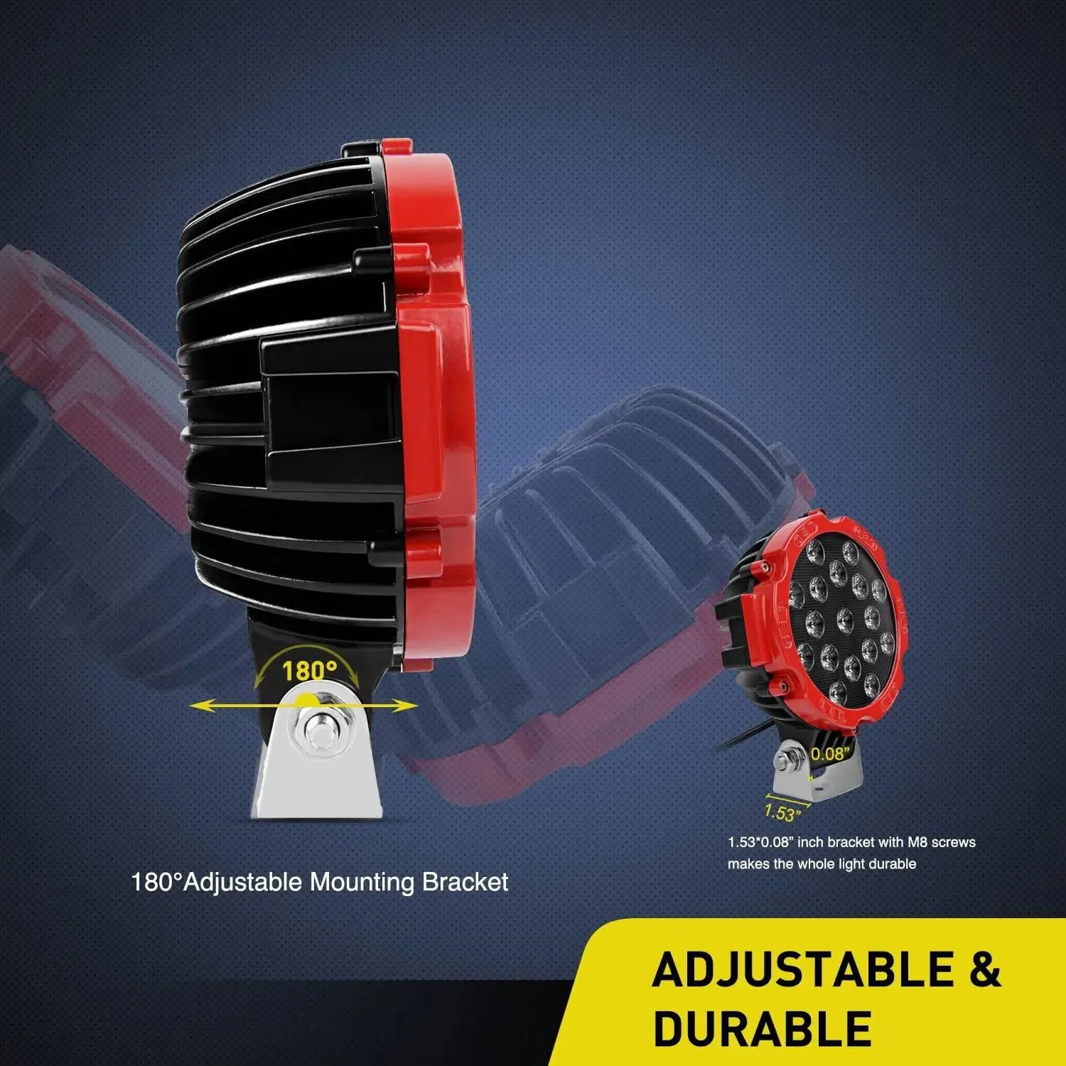 7 Inch Round 51W Flood Red Case LED Work Light (Pair)