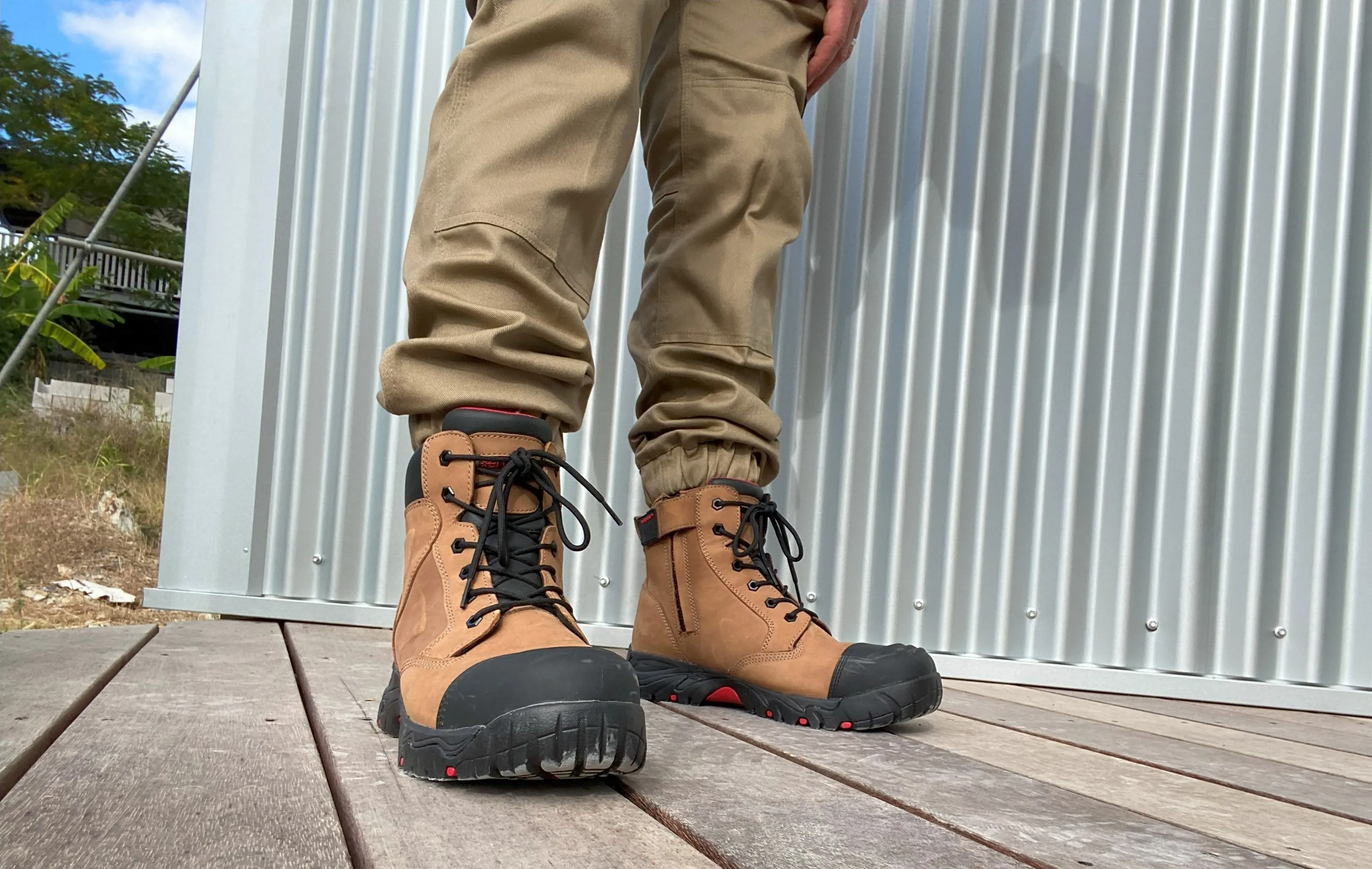 Blue Light Card Tan Lace Up Safety Boots   Socks Bundle