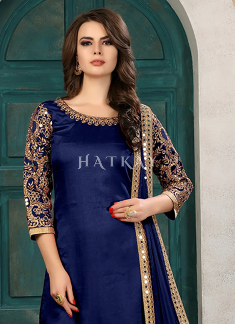 Blue Mirror Work Patiala Suit