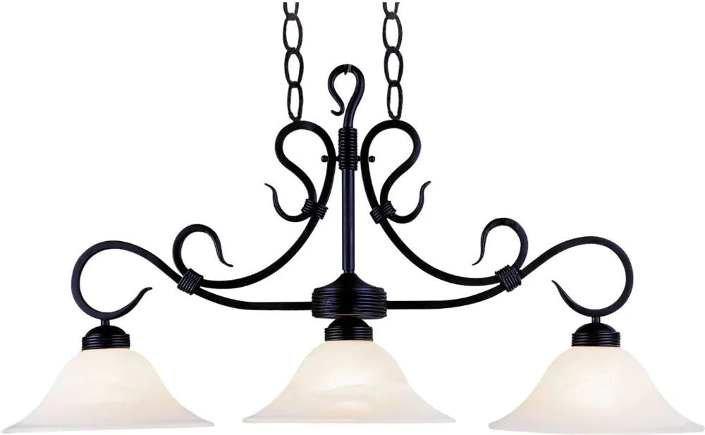 Buckingham 3 Light Island In Matte Black and White Faux Marble Glass