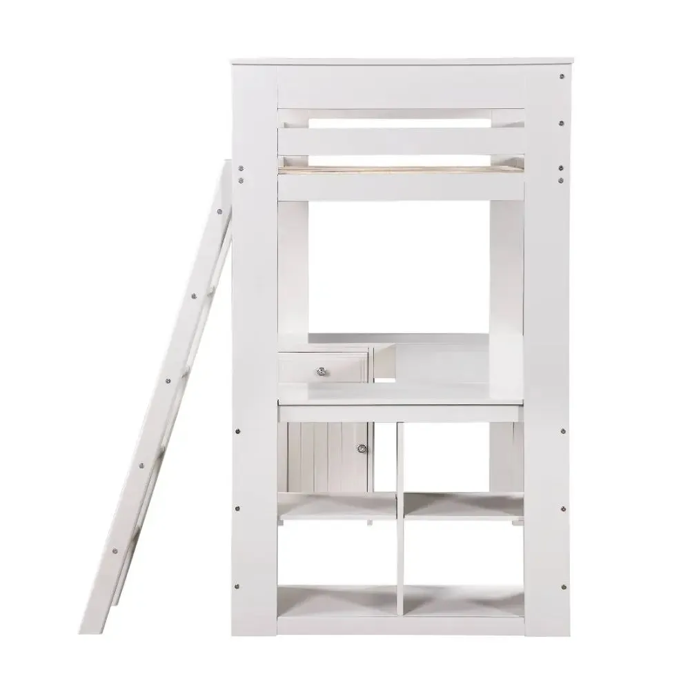 Caroline Multifunction Twin Loft Bed w/Bookcase, Drawer - Gray