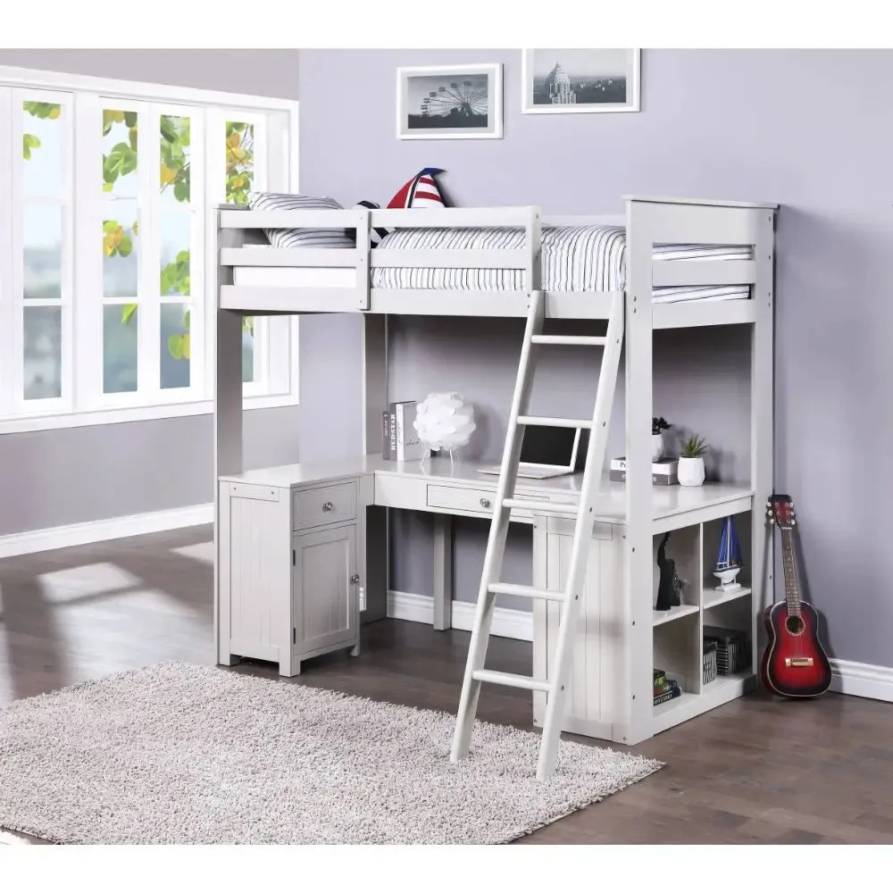 Caroline Multifunction Twin Loft Bed w/Bookcase, Drawer - Gray