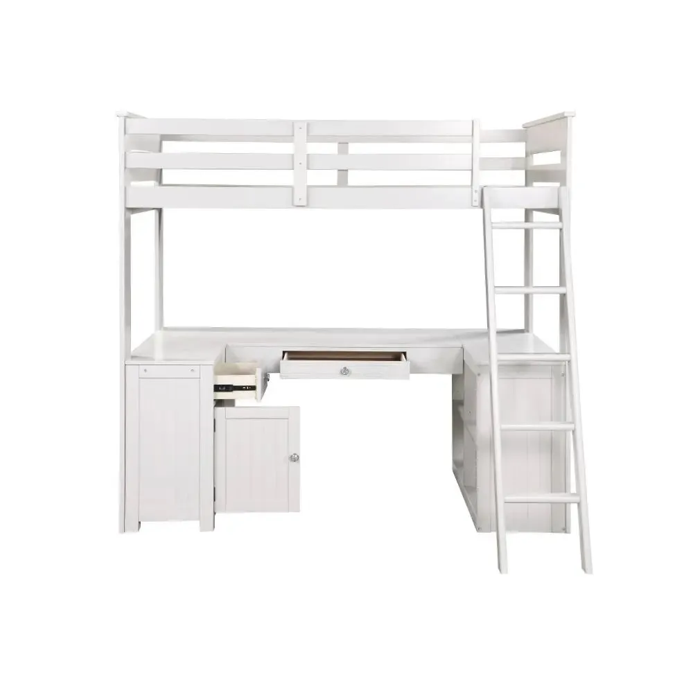 Caroline Multifunction Twin Loft Bed w/Bookcase, Drawer - Gray