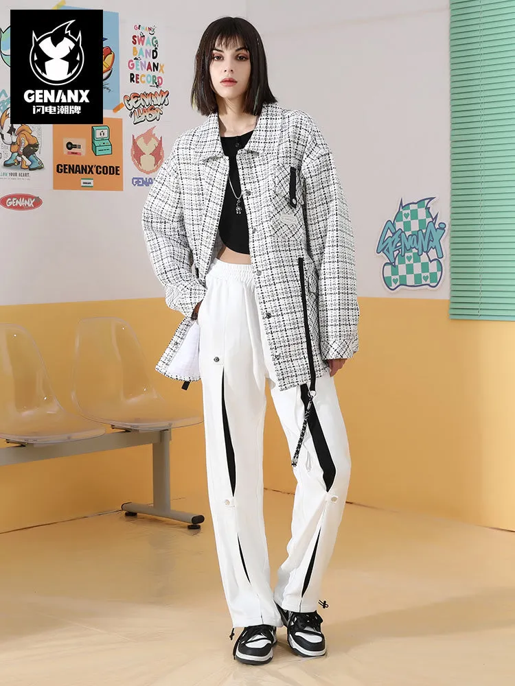 Chanel's style monogram embroidered sticker embellish ribbon multi-pocket jacket