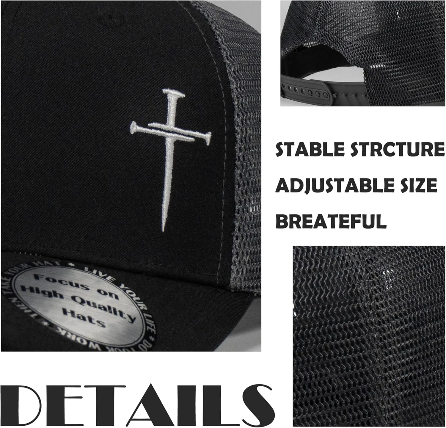 Christian Hats for Men Women,Jesus 3 Nail Cross Hat Christian Religious Gifts for Birthday/Christmas