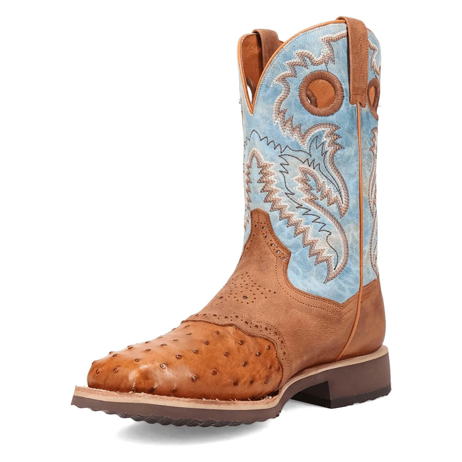 Dan Post Mens Martel Brown/Blue Full Quill Ostrich Cowboy Boots