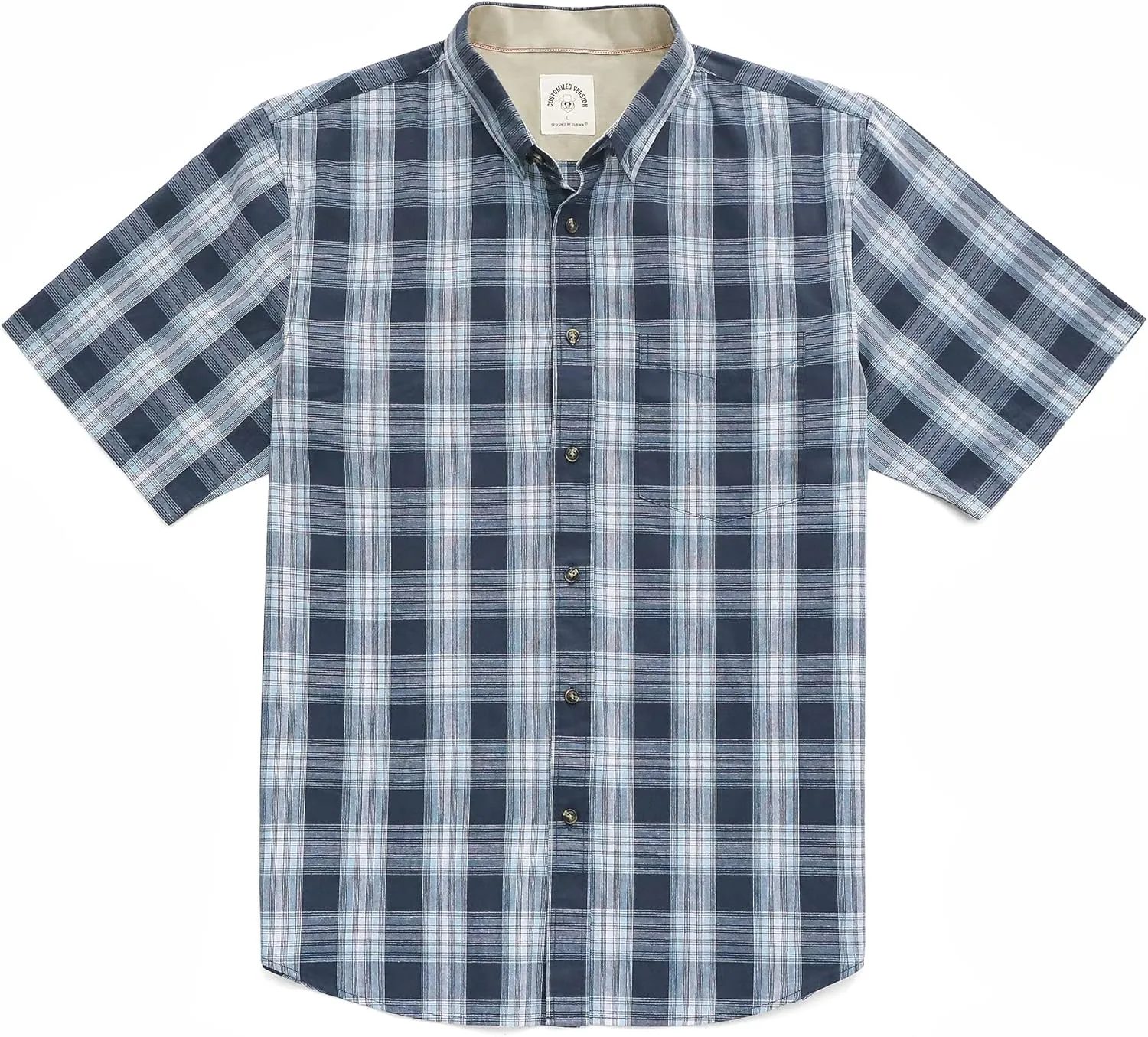 Dubinik? Mens Short Sleeve Button Down Shirts 100% Cotton Plaid Men's Casual Button-Down Shirts with Pocket