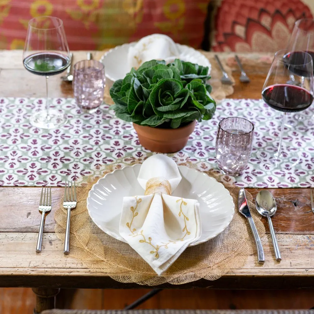 Fleur de Lis Antique Jade Table Runner
