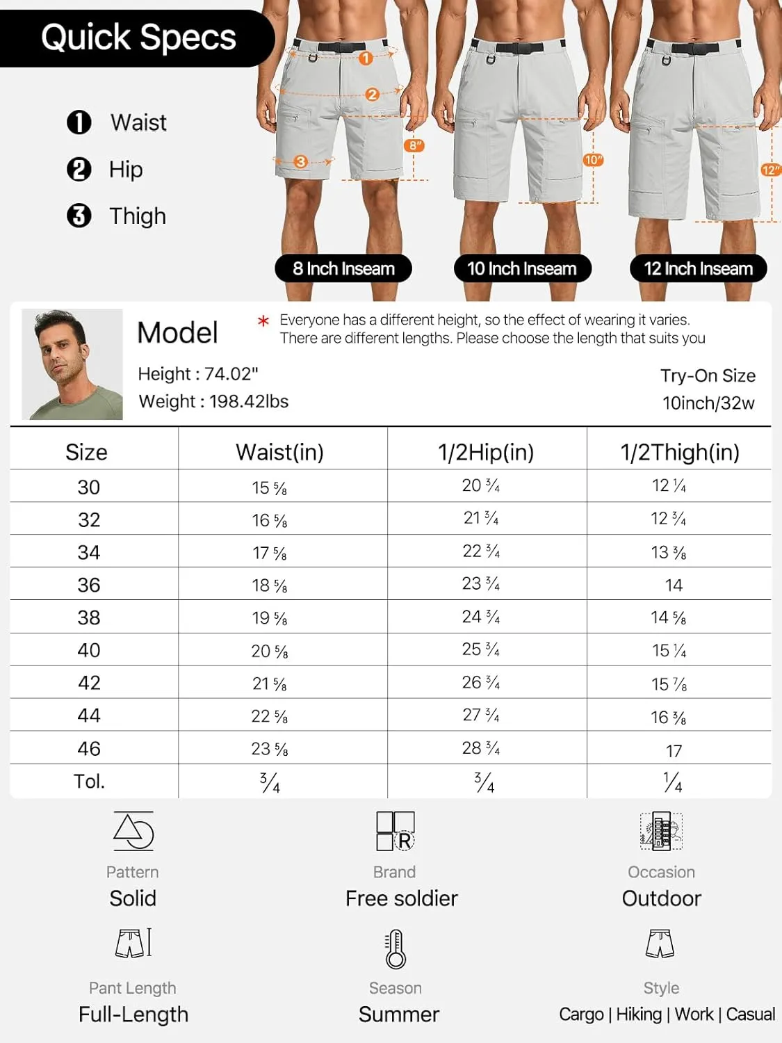 FREE SOLDIER Men's Cargo Hiking Shorts with Belt Lightweight Quick Dry Tactical Shorts with Pockets for Casual Work Golf
