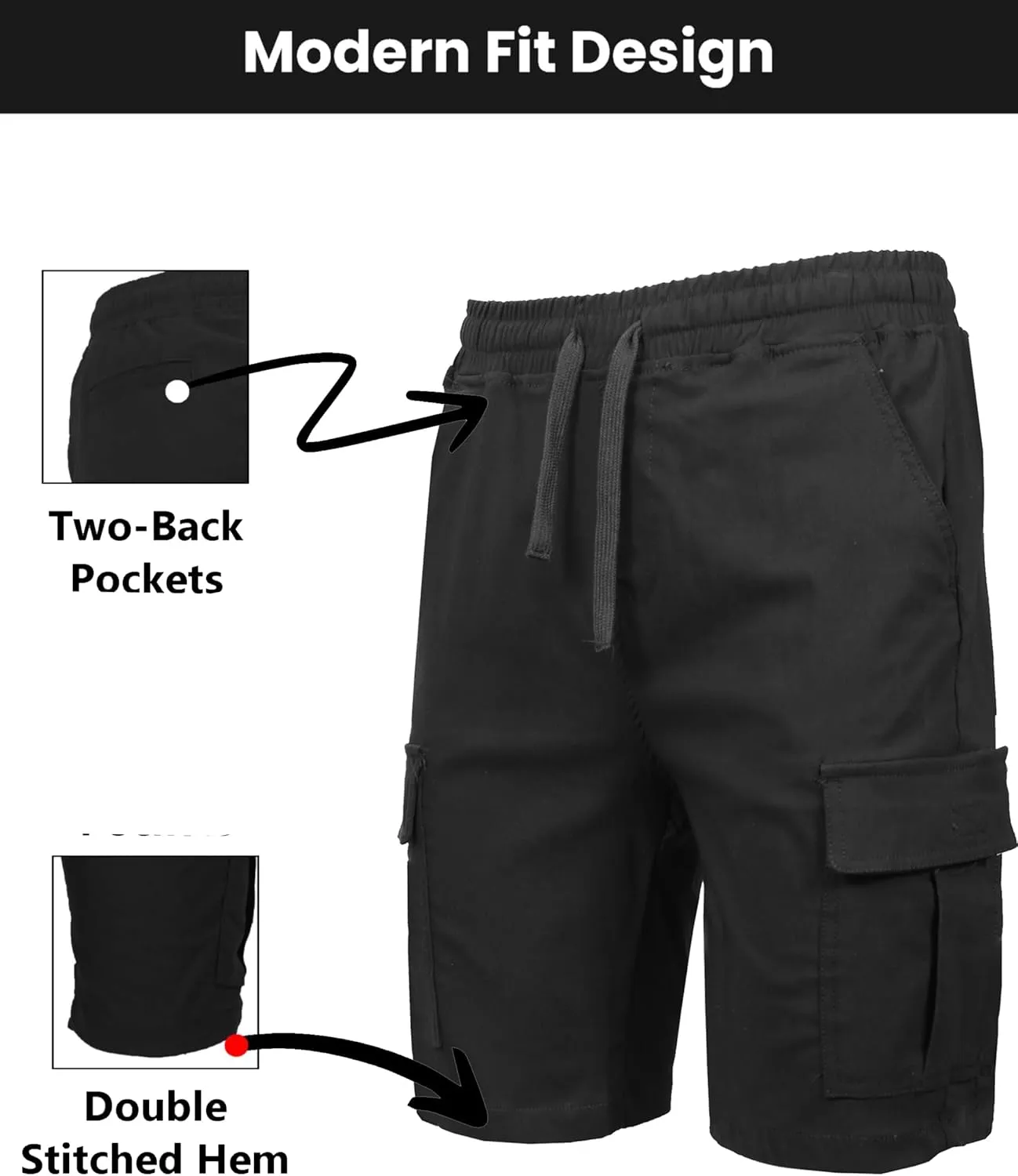 Galaxy by Harvic 3-Pack Men??s Stretch Pull-On Cargo Shorts ?C Elastic Waist, Drawstring, 6 Pockets, 4-Way Flex Fabric (S-2XL)