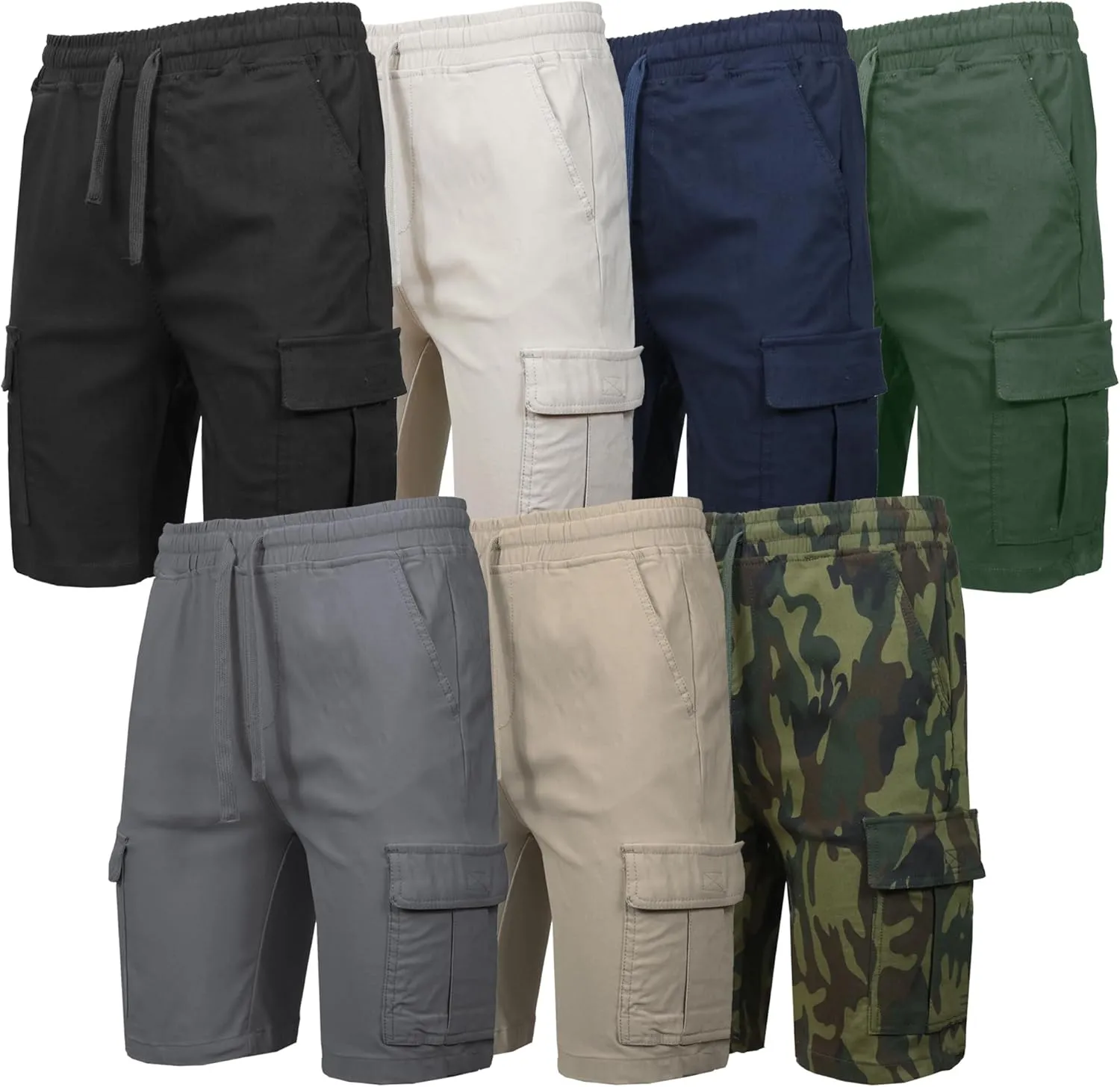 Galaxy by Harvic 3-Pack Men??s Stretch Pull-On Cargo Shorts ?C Elastic Waist, Drawstring, 6 Pockets, 4-Way Flex Fabric (S-2XL)