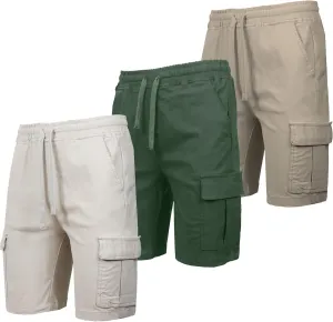 Galaxy by Harvic 3-Pack Men??s Stretch Pull-On Cargo Shorts ?C Elastic Waist, Drawstring, 6 Pockets, 4-Way Flex Fabric (S-2XL)