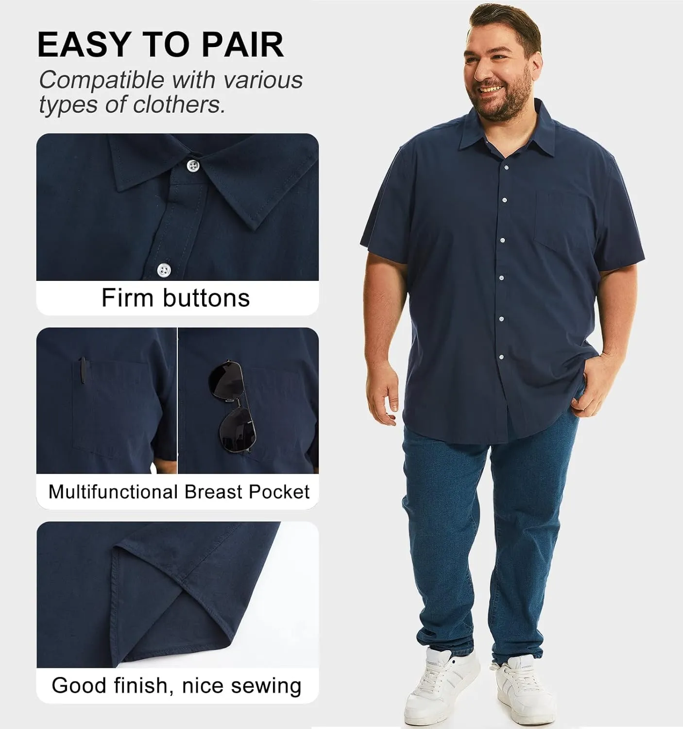 HOdo Big and Tall Mens Cotton Button Down Shirt 2XL-6XL