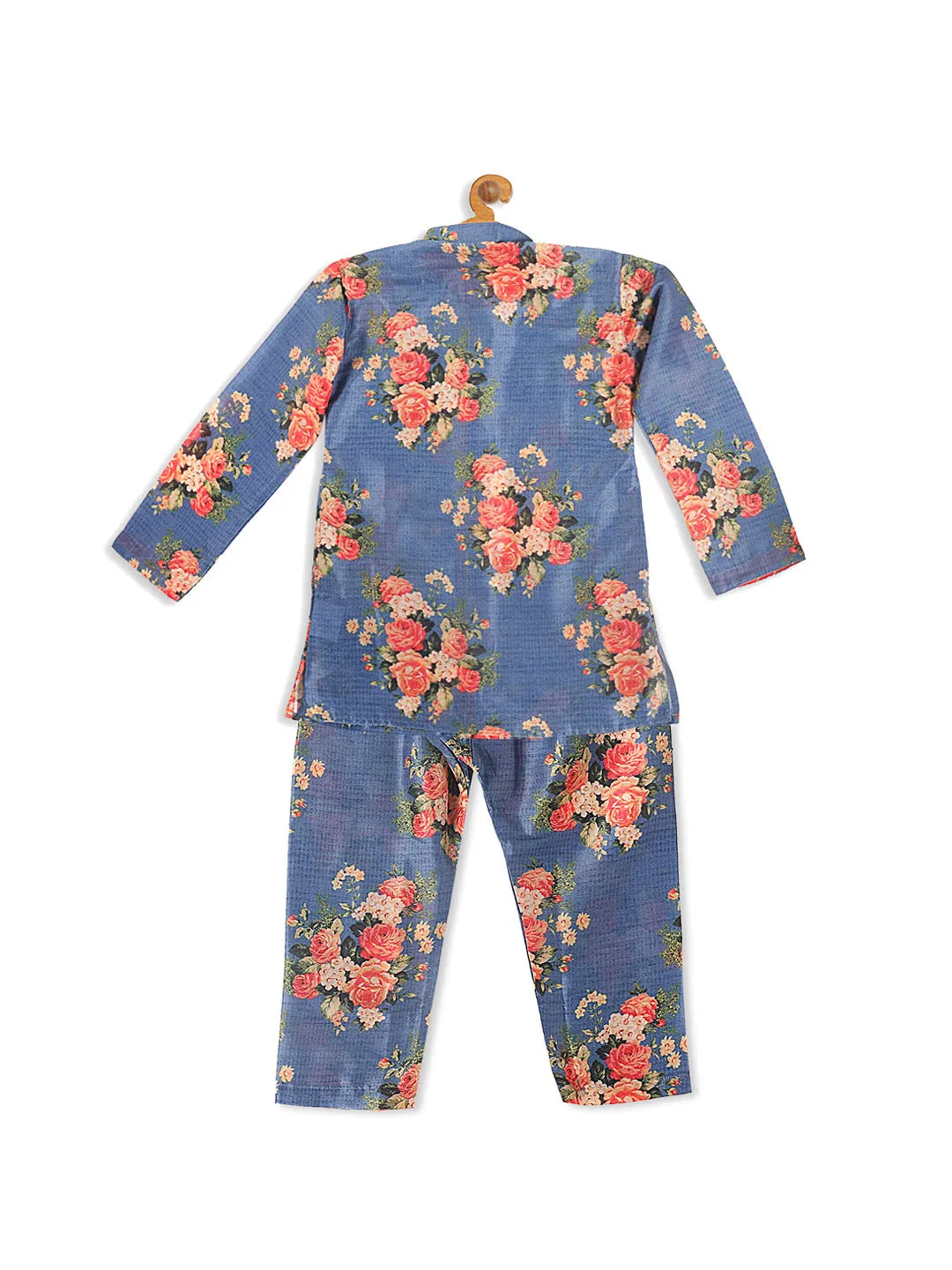 Jashvi Boy's Blue Floral Printed Kurta With Pyjama Set