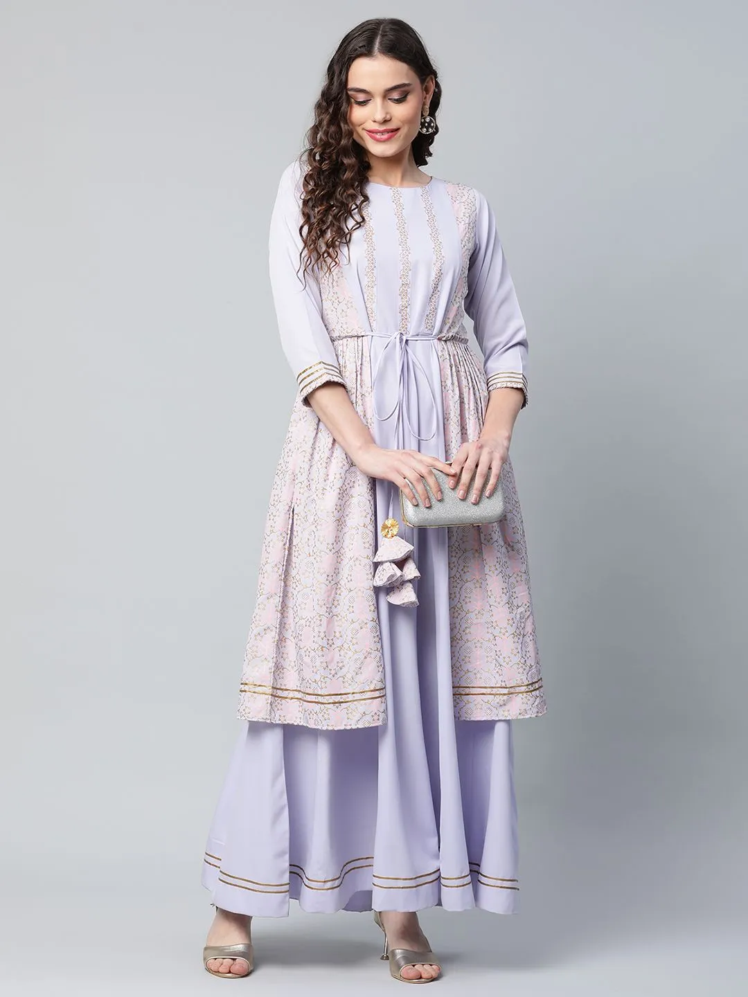 Lavender Crepe Floral Printed Dress