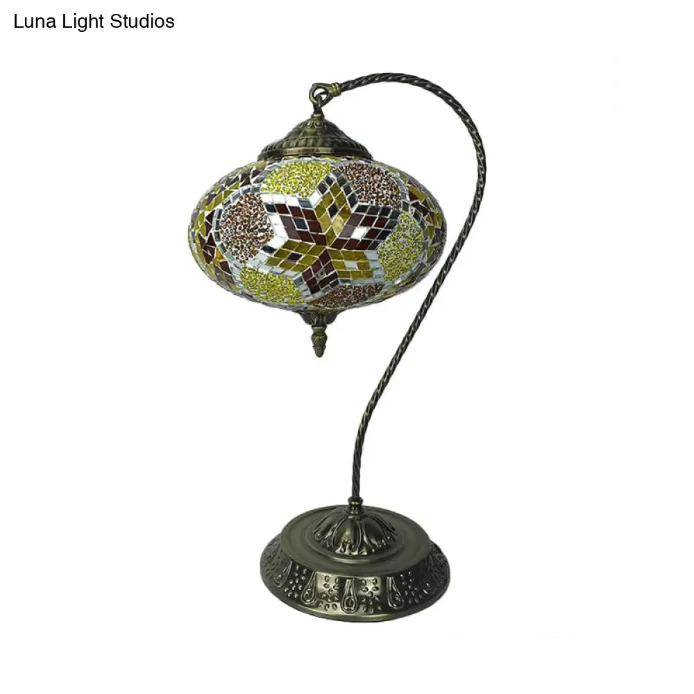 Éléonore - Stained Glass Oblong Night Light Table Lamp - Single Head, Curved Arm,