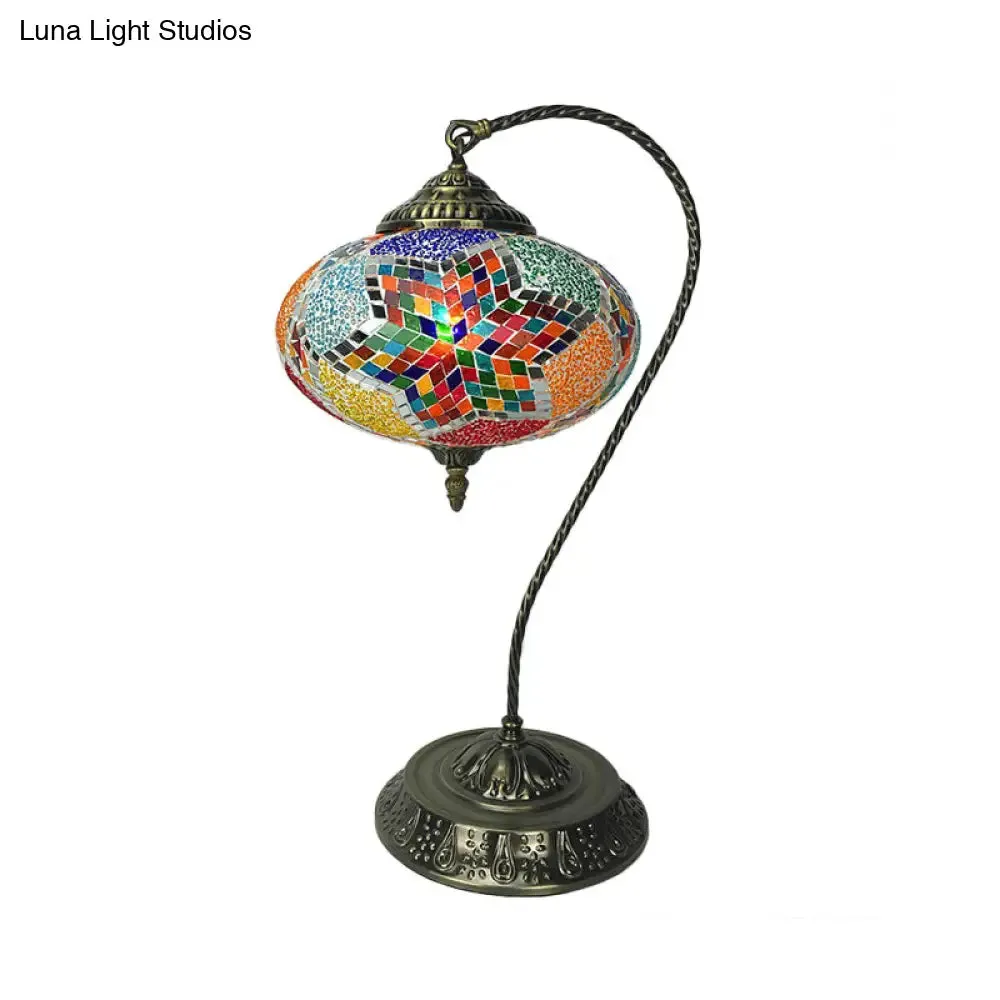 Éléonore - Stained Glass Oblong Night Light Table Lamp - Single Head, Curved Arm,