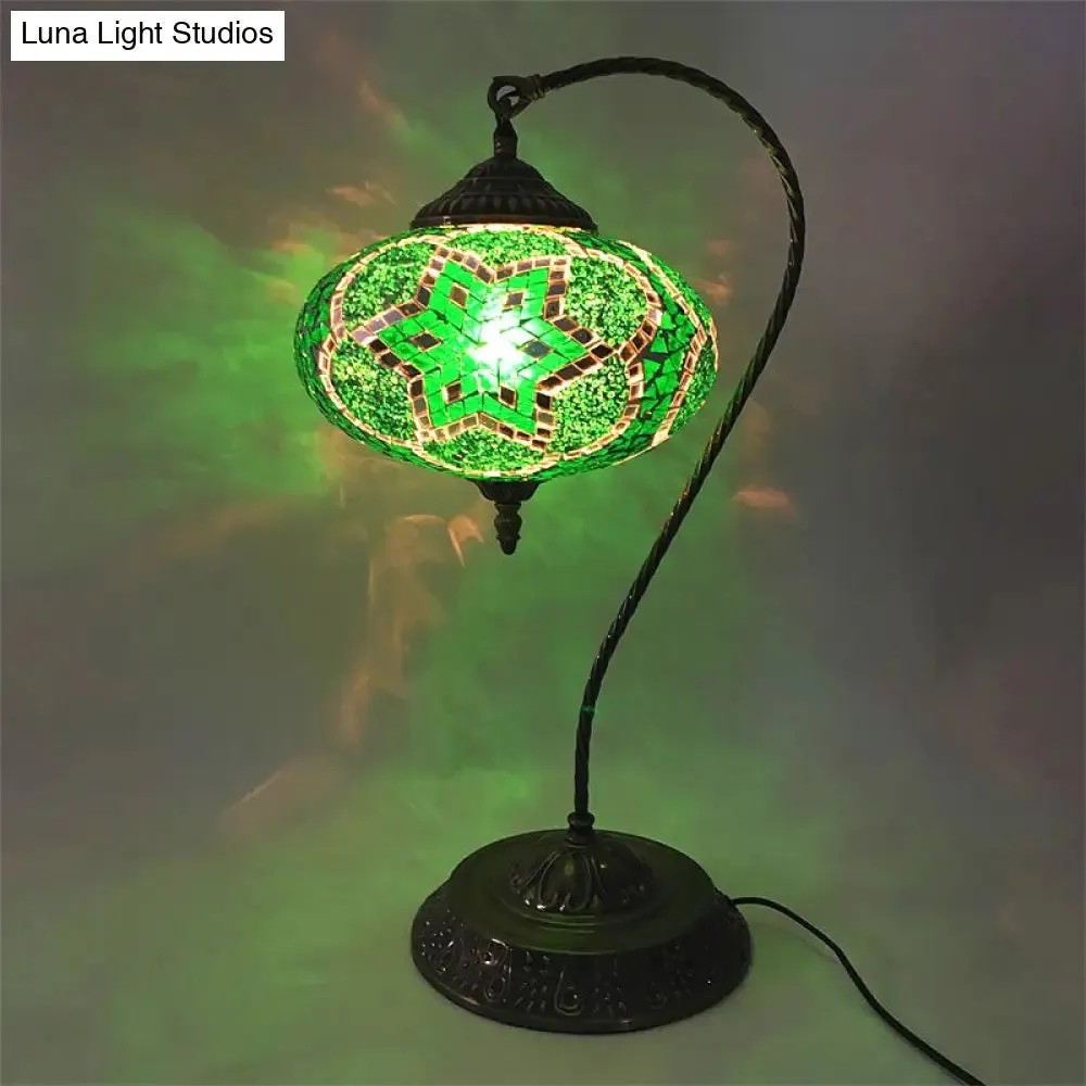Éléonore - Stained Glass Oblong Night Light Table Lamp - Single Head, Curved Arm,