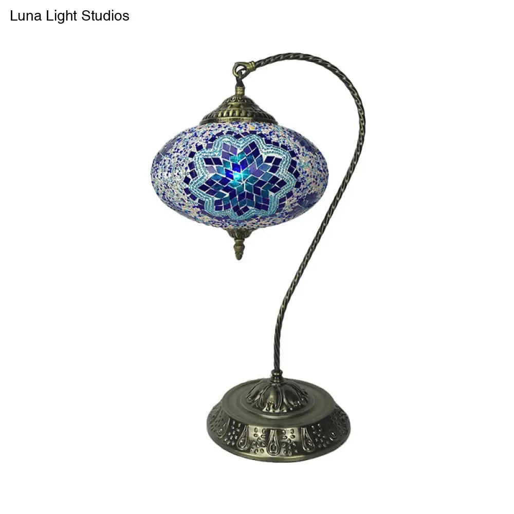 Éléonore - Stained Glass Oblong Night Light Table Lamp - Single Head, Curved Arm,