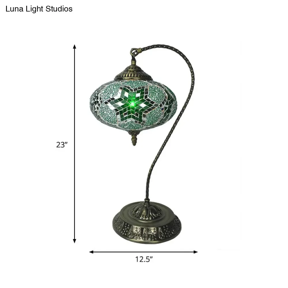 Éléonore - Stained Glass Oblong Night Light Table Lamp - Single Head, Curved Arm,