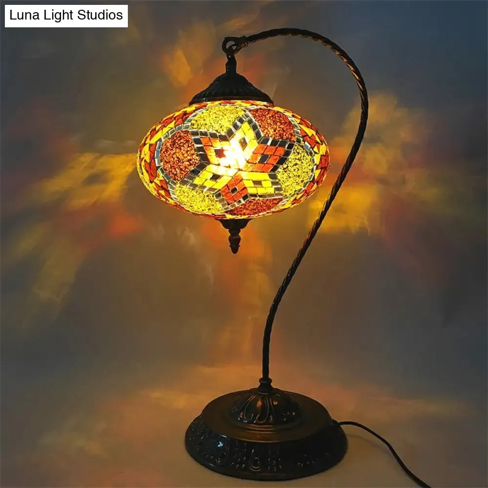 Éléonore - Stained Glass Oblong Night Light Table Lamp - Single Head, Curved Arm,