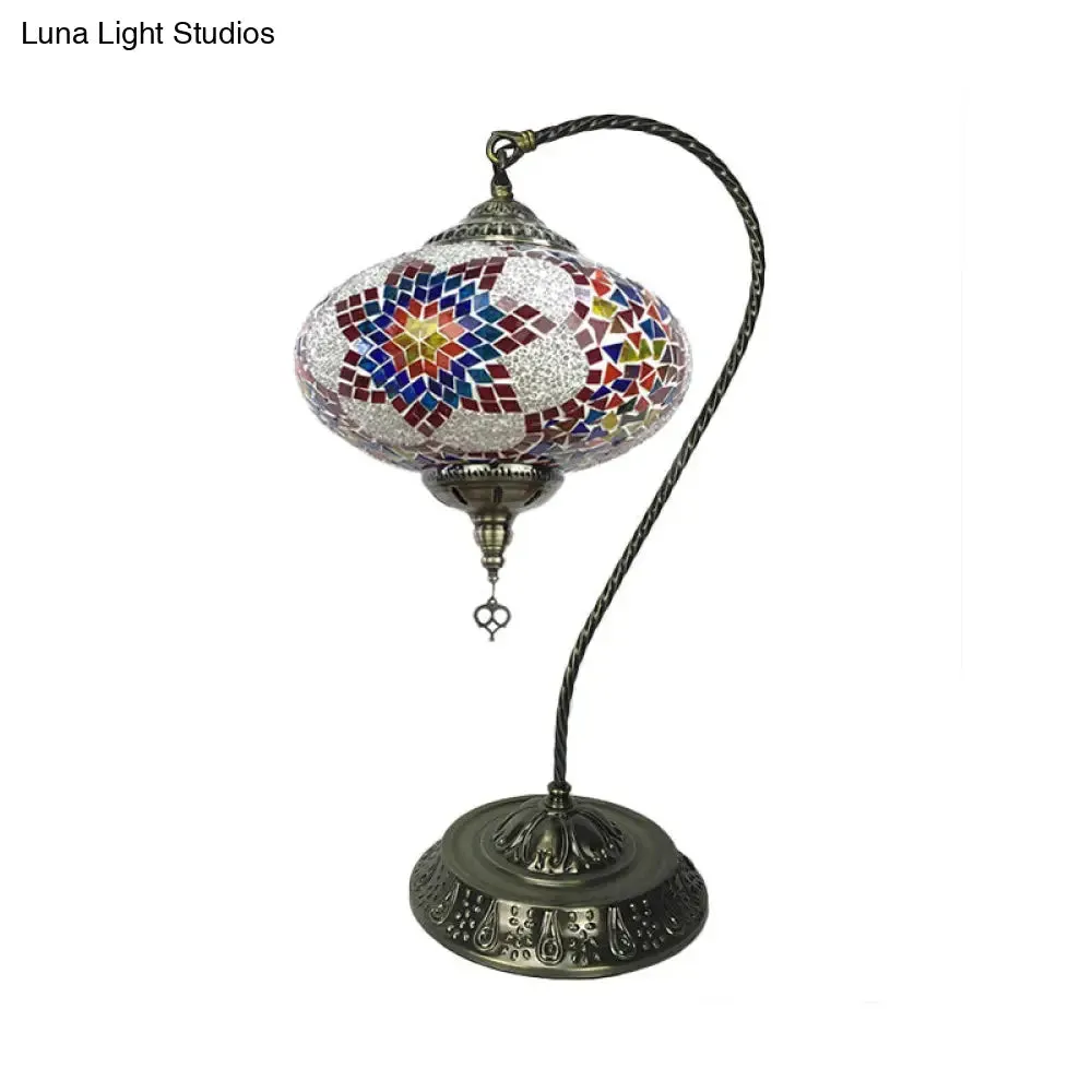Éléonore - Stained Glass Oblong Night Light Table Lamp - Single Head, Curved Arm,