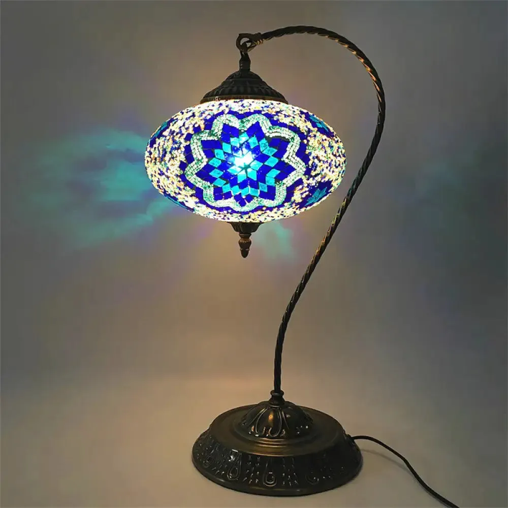 Éléonore - Stained Glass Oblong Night Light Table Lamp - Single Head, Curved Arm,