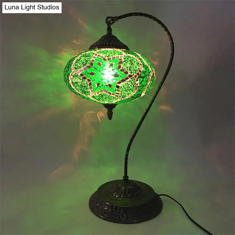 Éléonore - Stained Glass Oblong Night Light Table Lamp - Single Head, Curved Arm,