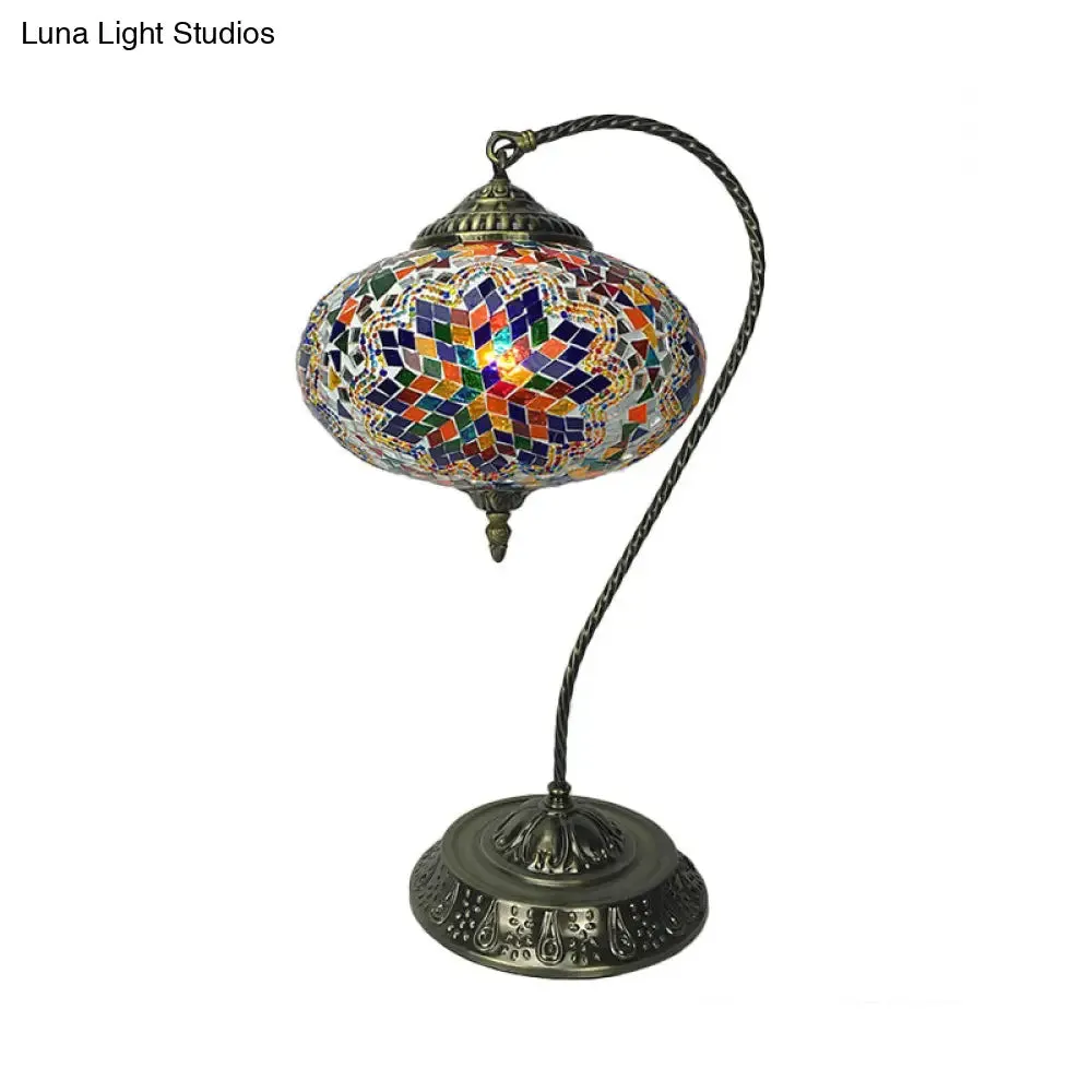 Éléonore - Stained Glass Oblong Night Light Table Lamp - Single Head, Curved Arm,