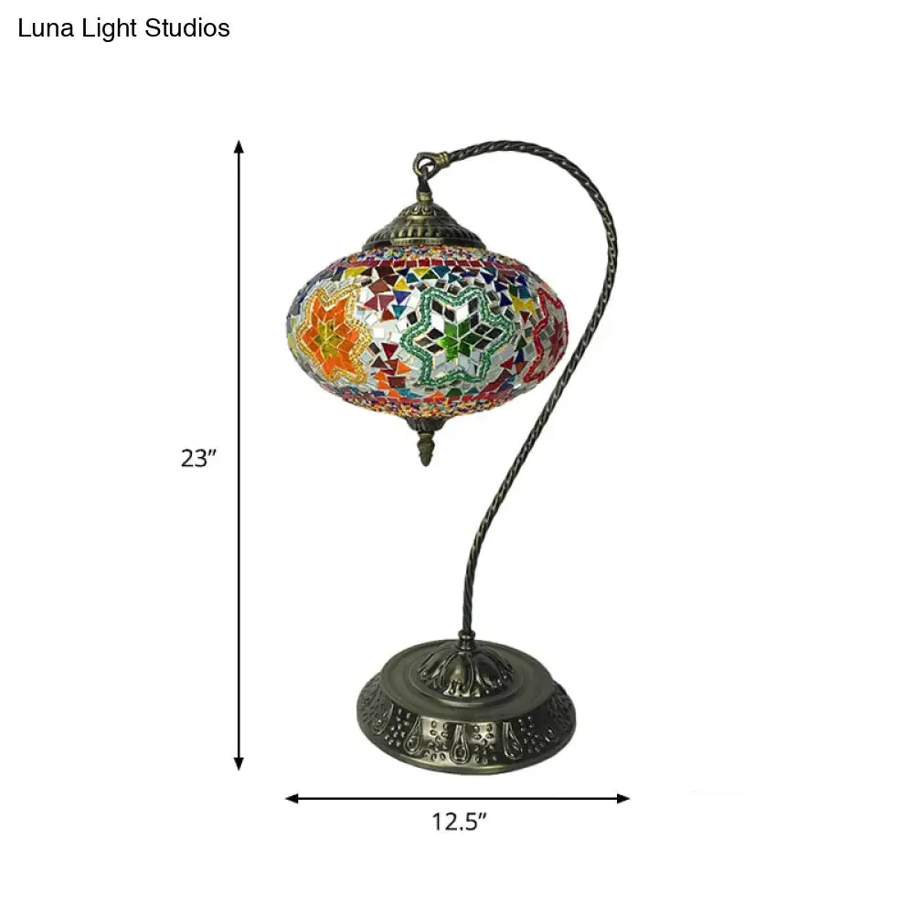 Éléonore - Stained Glass Oblong Night Light Table Lamp - Single Head, Curved Arm,