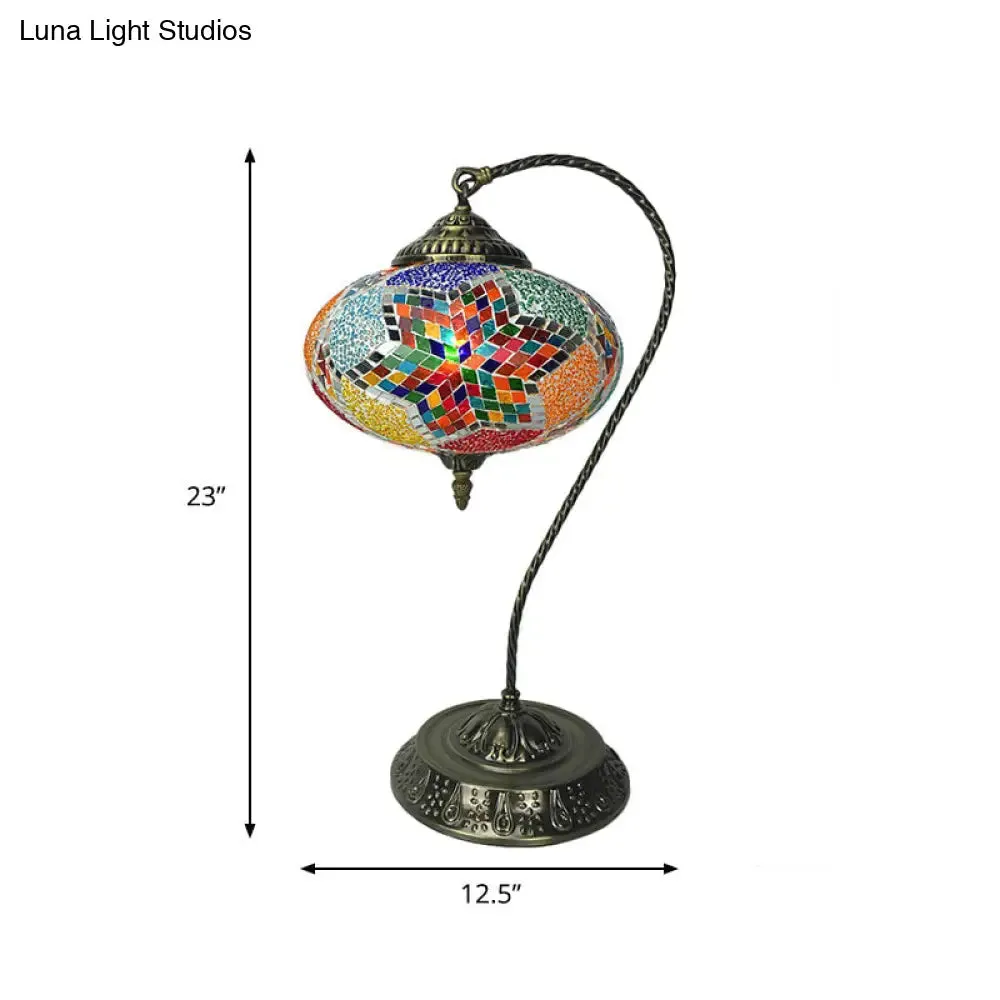Éléonore - Stained Glass Oblong Night Light Table Lamp - Single Head, Curved Arm,