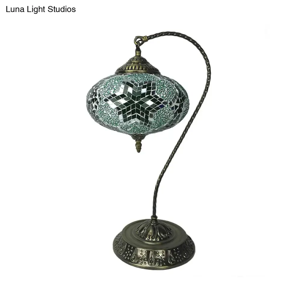 Éléonore - Stained Glass Oblong Night Light Table Lamp - Single Head, Curved Arm,