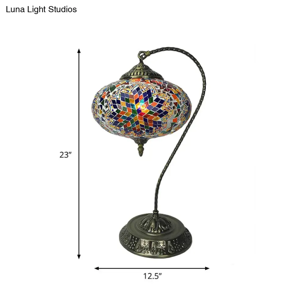 Éléonore - Stained Glass Oblong Night Light Table Lamp - Single Head, Curved Arm,