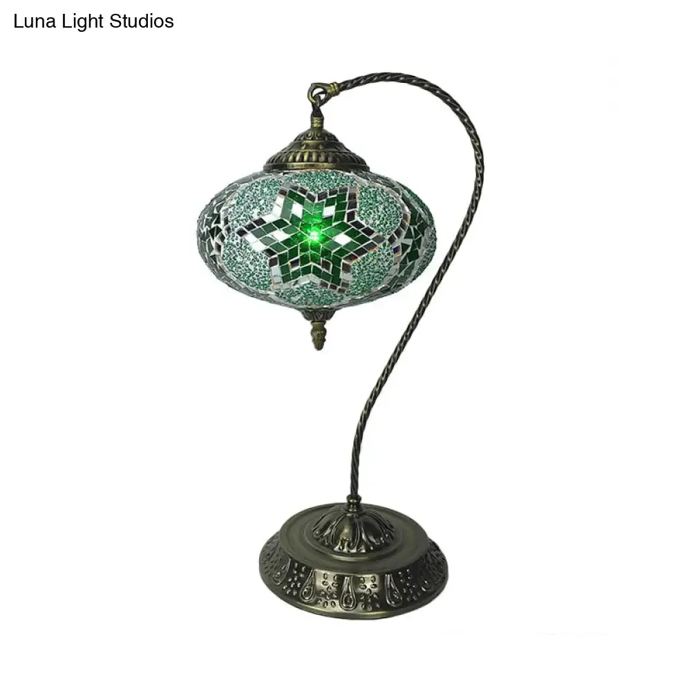 Éléonore - Stained Glass Oblong Night Light Table Lamp - Single Head, Curved Arm,